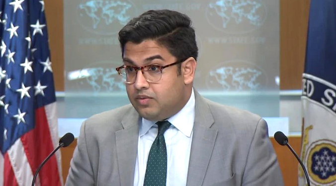 US State Department Deputy Spokesperson Vedant Patel is briefing press at the Department of State in Washington on February 5, 2024.